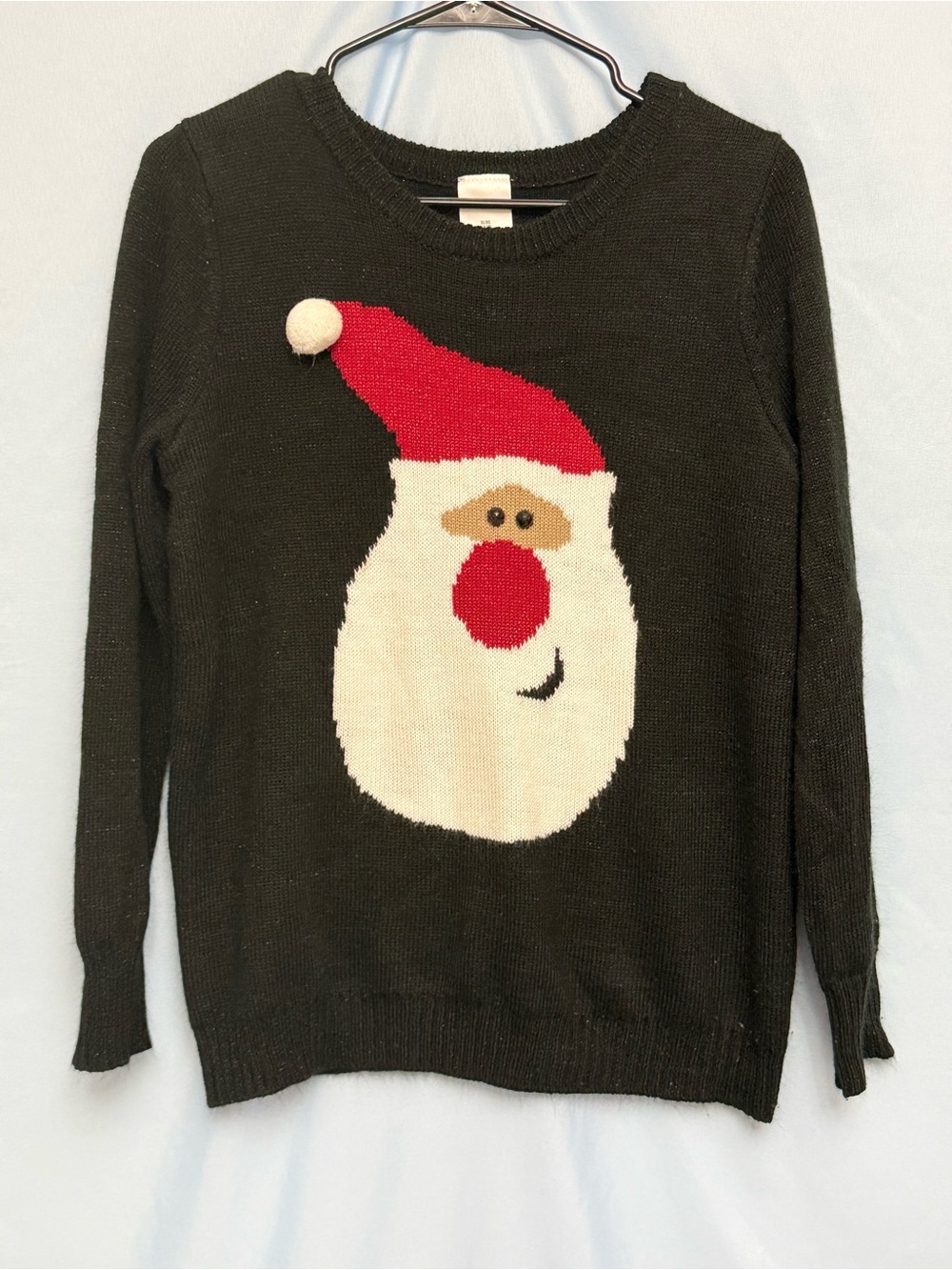 Women’s XL Black Santa Christmas Sweater Glitter Holiday Ugly Christmas Sweater